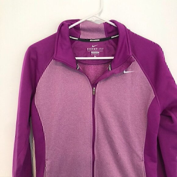NIKE RUNNING Therma Fit Purple Colorblock Fleece Line Full Zip Sweatshirt Jacket - Picture 2 of 11